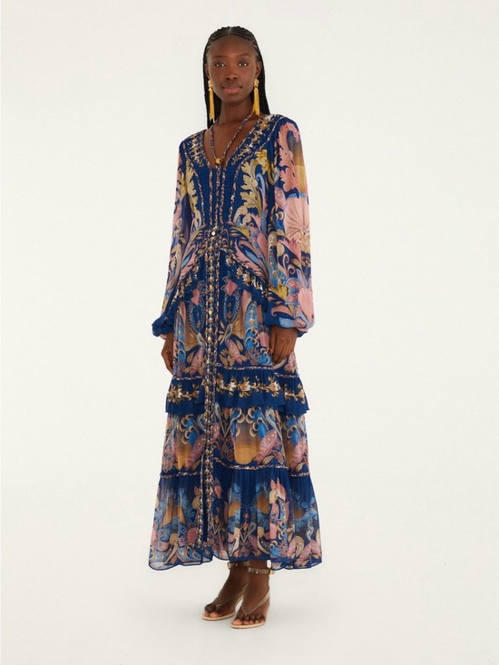 FARM Rio Dresses & Skirts - FARM Rio Sea Garden Navy Blue Braid Details Maxi Dress